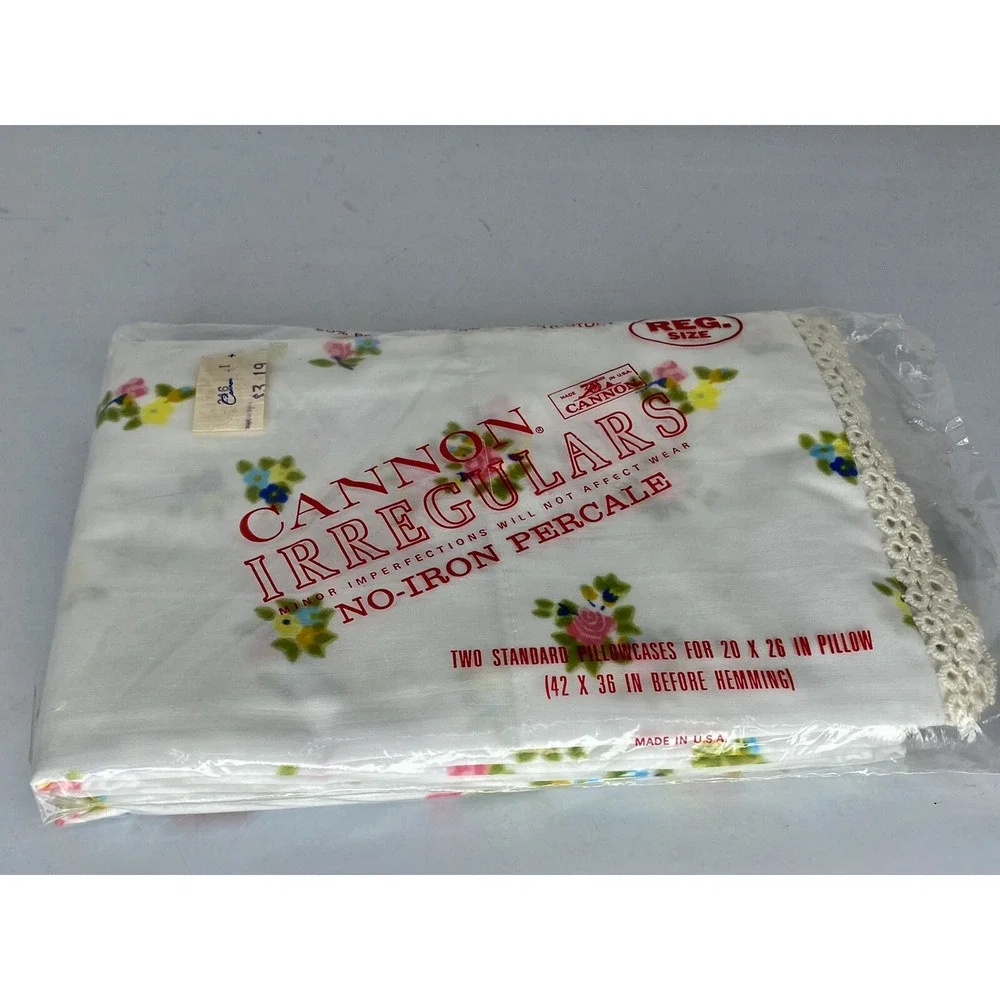 VTG Cannon Mills Pillowcases New Old Stock Standard Size With Lace Ends